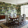 Mystic Garden Black | Thibaut Wallcoverings - Dining Room Visualization (AI-generated, may not be to scale. Verify pattern scale with product specifications.)