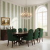 Nola Stripe Green | Thibaut Wallcoverings - Dining Room Visualization (AI-generated, may not be to scale. Verify pattern scale with product specifications.)