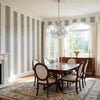 Nola Stripe Black | Thibaut Wallcoverings - Dining Room Visualization (AI-generated, may not be to scale. Verify pattern scale with product specifications.)