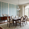 Nola Stripe Aqua | Thibaut Wallcoverings - Dining Room Visualization (AI-generated, may not be to scale. Verify pattern scale with product specifications.)