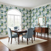 Pasadena Blue and Green | Thibaut Wallcoverings - Dining Room Visualization (AI-generated, may not be to scale. Verify pattern scale with product specifications.)
