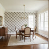 Austin Diamond Brown | Thibaut Wallcoverings - Dining Room Visualization (AI-generated, may not be to scale. Verify pattern scale with product specifications.)