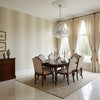 Bozeman Stripe Beige | Thibaut Wallcoverings - Dining Room Visualization (AI-generated, may not be to scale. Verify pattern scale with product specifications.)