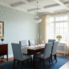 High Plains Spa Blue | Thibaut Wallcoverings - Dining Room Visualization (AI-generated, may not be to scale. Verify pattern scale with product specifications.)