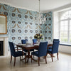 Lewis Mineral Blue | Thibaut Wallcoverings - Dining Room Visualization (AI-generated, may not be to scale. Verify pattern scale with product specifications.)