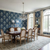 Lily Flower Navy | Thibaut Wallcoverings - Dining Room Visualization (AI-generated, may not be to scale. Verify pattern scale with product specifications.)