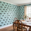 Marlborough Downs Spa Blue | Thibaut Wallcoverings - Dining Room Visualization (AI-generated, may not be to scale. Verify pattern scale with product specifications.)