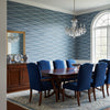 Moab Weave Navy | Thibaut Wallcoverings - Dining Room Visualization (AI-generated, may not be to scale. Verify pattern scale with product specifications.)