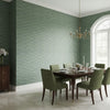 Moab Weave Olive | Thibaut Wallcoverings - Dining Room Visualization (AI-generated, may not be to scale. Verify pattern scale with product specifications.)