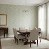 Moab Weave Teal | Thibaut Wallcoverings - Dining Room Visualization (AI-generated, may not be to scale. Verify pattern scale with product specifications.)
