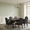 Reno Stripe Green | Thibaut Wallcoverings - Dining Room Visualization (AI-generated, may not be to scale. Verify pattern scale with product specifications.)