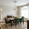 Reno Stripe Brown | Thibaut Wallcoverings - Dining Room Visualization (AI-generated, may not be to scale. Verify pattern scale with product specifications.)