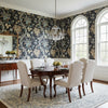 Chatelain Charcoal | Thibaut Wallcoverings - Dining Room Visualization (AI-generated, may not be to scale. Verify pattern scale with product specifications.)
