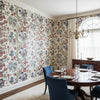Chatelain Blue and Red | Thibaut Wallcoverings - Dining Room Visualization (AI-generated, may not be to scale. Verify pattern scale with product specifications.)