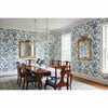 Chatelain Blue and White | Thibaut Wallcoverings - Dining Room Visualization (AI-generated, may not be to scale. Verify pattern scale with product specifications.)