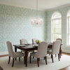 Earl Damask Robin's Egg | Thibaut Wallcoverings - Dining Room Visualization (AI-generated, may not be to scale. Verify pattern scale with product specifications.)
