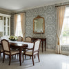 Earl Damask Charcoal | Thibaut Wallcoverings - Dining Room Visualization (AI-generated, may not be to scale. Verify pattern scale with product specifications.)