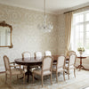 Earl Damask Flax | Thibaut Wallcoverings - Dining Room Visualization (AI-generated, may not be to scale. Verify pattern scale with product specifications.)