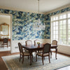 Lincoln Toile Navy and Teal | Thibaut Wallcoverings - Dining Room Visualization (AI-generated, may not be to scale. Verify pattern scale with product specifications.)