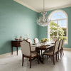 Cape May Weave Teal | Thibaut Wallcoverings - Dining Room Visualization (AI-generated, may not be to scale. Verify pattern scale with product specifications.)