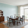 Cordoza Weave Spa Blue and Silver | Thibaut Wallcoverings - Dining Room Visualization (AI-generated, may not be to scale. Verify pattern scale with product specifications.)