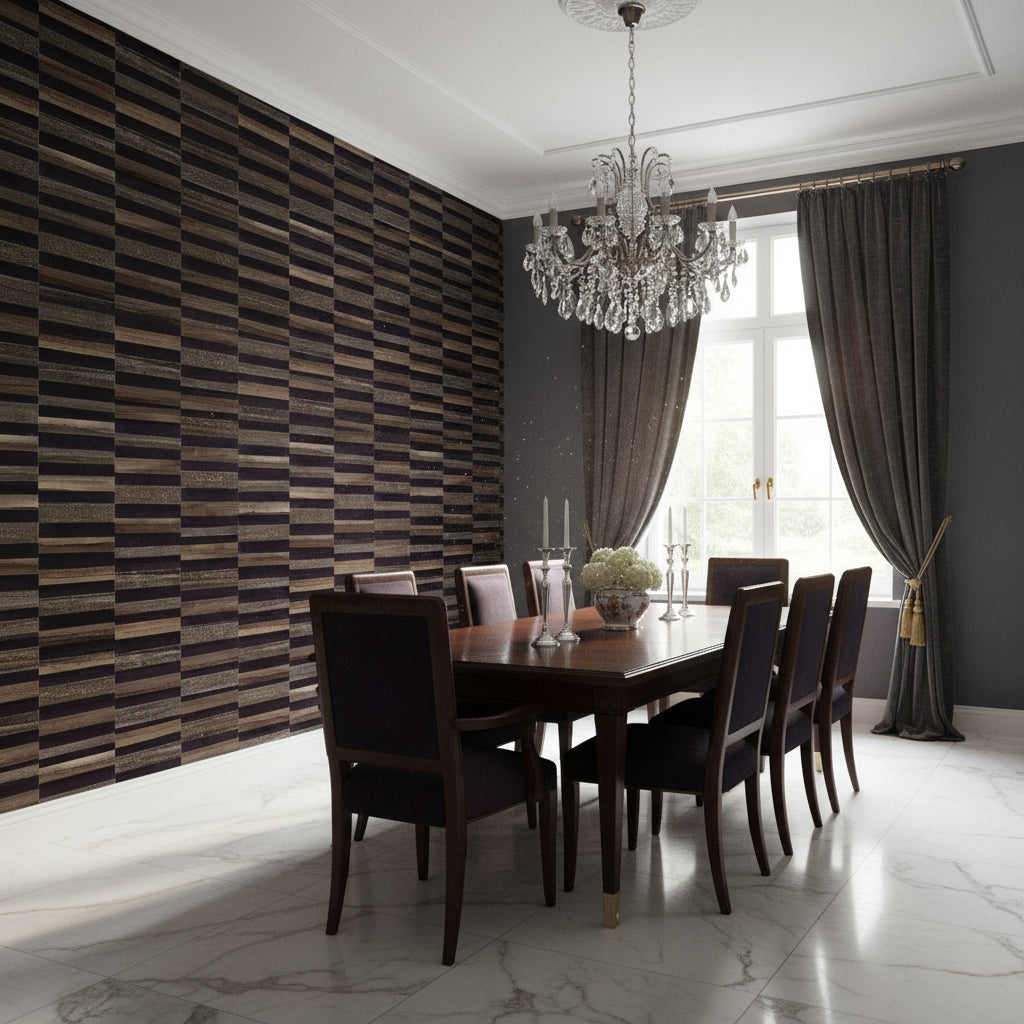 Encinitas Black | Thibaut Wallcoverings - Dining Room Visualization (AI-generated, may not be to scale. Verify pattern scale with product specifications.)