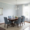 Hidden Hills Navy and White | Thibaut Wallcoverings - Dining Room Visualization (AI-generated, may not be to scale. Verify pattern scale with product specifications.)