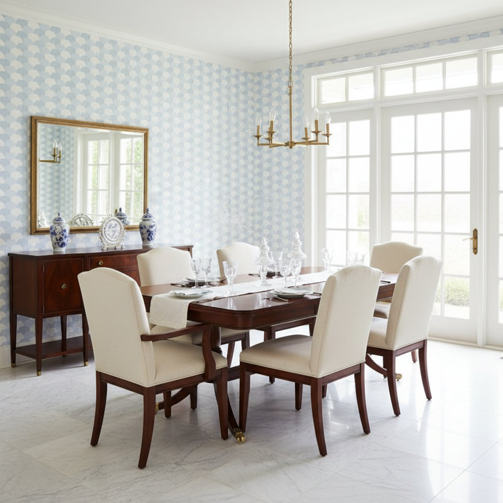 Hidden Hills Slate | Thibaut Wallcoverings - Dining Room Visualization (AI-generated, may not be to scale. Verify pattern scale with product specifications.)