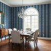 Evia Navy | Thibaut Wallcoverings - Dining Room Visualization (AI-generated, may not be to scale. Verify pattern scale with product specifications.)