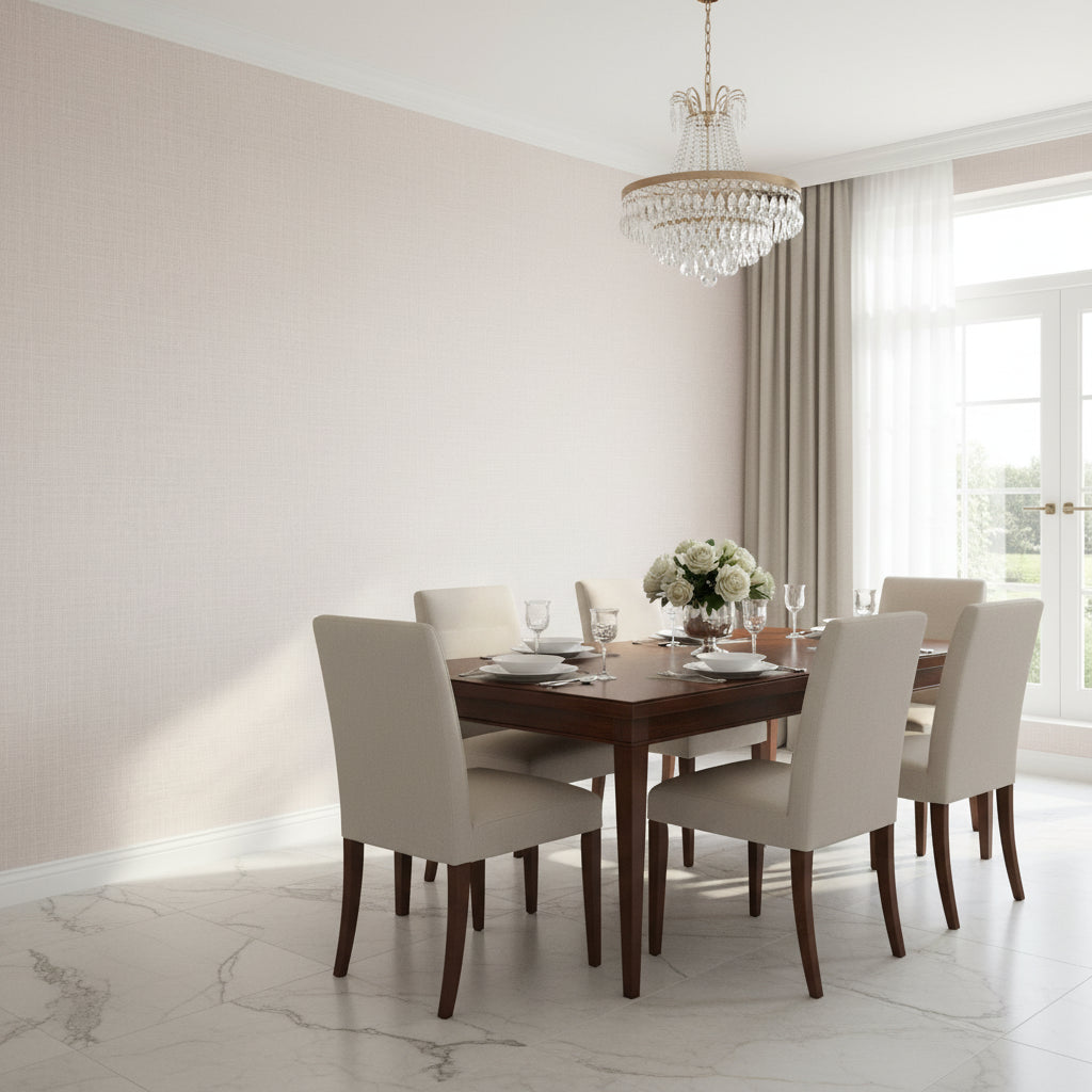 Fine Harvest Lavender | Thibaut Wallcoverings - Dining Room Visualization (AI-generated, may not be to scale. Verify pattern scale with product specifications.)