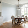 Fine Harvest Sky Blue | Thibaut Wallcoverings - Dining Room Visualization (AI-generated, may not be to scale. Verify pattern scale with product specifications.)