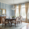Geode Sky Blue | Thibaut Wallcoverings - Dining Room Visualization (AI-generated, may not be to scale. Verify pattern scale with product specifications.)