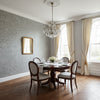 Aedan Dove | Thibaut Wallcoverings - Dining Room Visualization (AI-generated, may not be to scale. Verify pattern scale with product specifications.)