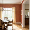 Aedan Raspberry | Thibaut Wallcoverings - Dining Room Visualization (AI-generated, may not be to scale. Verify pattern scale with product specifications.)