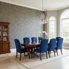 Aedan Navy | Thibaut Wallcoverings - Dining Room Visualization (AI-generated, may not be to scale. Verify pattern scale with product specifications.)