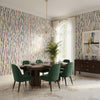 Aurora Multi | Thibaut Wallcoverings - Dining Room Visualization (AI-generated, may not be to scale. Verify pattern scale with product specifications.)