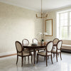 Crystalla Beige | Thibaut Wallcoverings - Dining Room Visualization (AI-generated, may not be to scale. Verify pattern scale with product specifications.)
