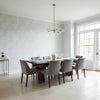 Crystalla Soft Blue | Thibaut Wallcoverings - Dining Room Visualization (AI-generated, may not be to scale. Verify pattern scale with product specifications.)