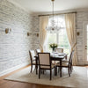 Echo Blue on White | Thibaut Wallcoverings - Dining Room Visualization (AI-generated, may not be to scale. Verify pattern scale with product specifications.)