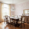 Jordan Magenta on White | Thibaut Wallcoverings - Dining Room Visualization (AI-generated, may not be to scale. Verify pattern scale with product specifications.)