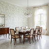 Jordan Emerald on White | Thibaut Wallcoverings - Dining Room Visualization (AI-generated, may not be to scale. Verify pattern scale with product specifications.)