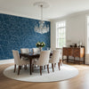 Jordan Navy | Thibaut Wallcoverings - Dining Room Visualization (AI-generated, may not be to scale. Verify pattern scale with product specifications.)