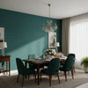 Milano Square Teal | Thibaut Wallcoverings - Dining Room Visualization (AI-generated, may not be to scale. Verify pattern scale with product specifications.)
