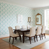 Box Kite Turquoise | Thibaut Wallcoverings - Dining Room Visualization (AI-generated, may not be to scale. Verify pattern scale with product specifications.)