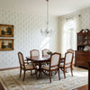 Box Kite Spa Blue | Thibaut Wallcoverings - Dining Room Visualization (AI-generated, may not be to scale. Verify pattern scale with product specifications.)