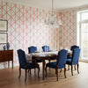 Box Kite Coral | Thibaut Wallcoverings - Dining Room Visualization (AI-generated, may not be to scale. Verify pattern scale with product specifications.)
