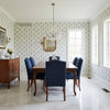 Box Kite Navy | Thibaut Wallcoverings - Dining Room Visualization (AI-generated, may not be to scale. Verify pattern scale with product specifications.)