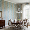 Mekong Stripe Spa Blue and Beige | Thibaut Wallcoverings - Dining Room Visualization (AI-generated, may not be to scale. Verify pattern scale with product specifications.)