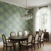 Palm Frond Navy and Green | Thibaut Wallcoverings - Dining Room Visualization (AI-generated, may not be to scale. Verify pattern scale with product specifications.)