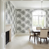 Palm Frond Black and White | Thibaut Wallcoverings - Dining Room Visualization (AI-generated, may not be to scale. Verify pattern scale with product specifications.)